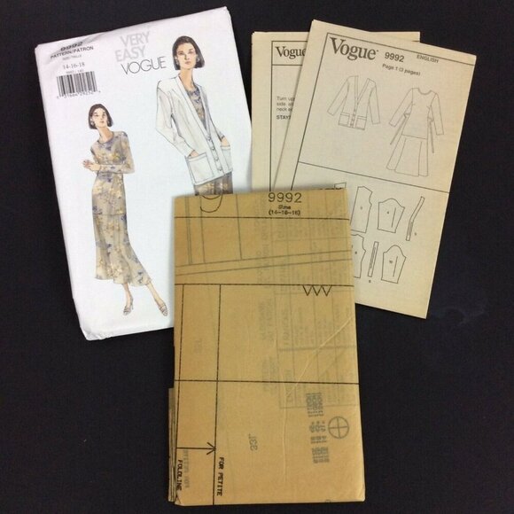 Very Easy Vogue Sewing Pattern 9992 Misses Jacket & Dress Sizes 14-16-18 Uncut - Picture 3 of 3